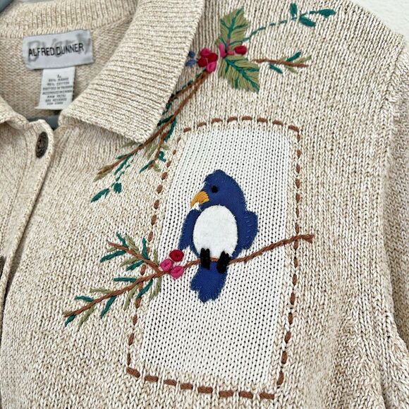 Alfred Dunner Knit Cardigan Sweater Sz L Novelty Floral Embroidered‎ Ice Skating - Picture 5 of 16